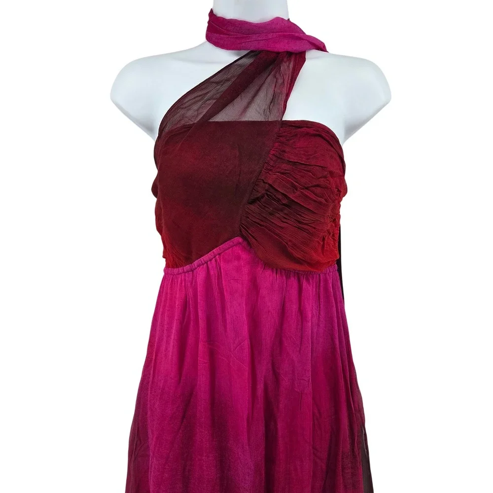 Plenty by Tracy Reese Bare Scarf Halter Maxi S‎ Pink Rose Ombre Dress Formal